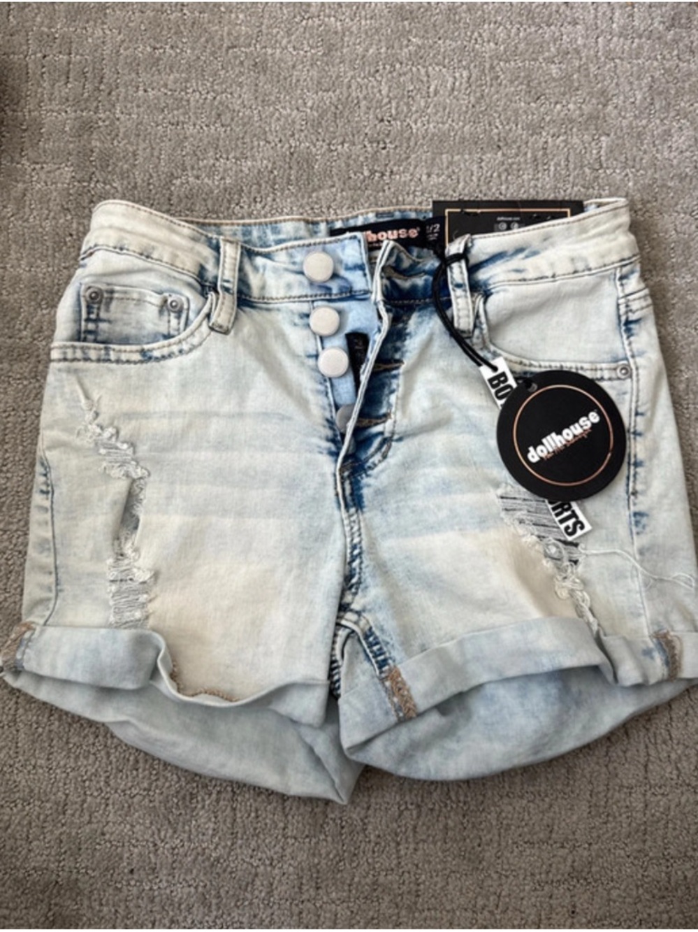Dollhouse Light Blue Distressed Cuffed Denim like Shorts